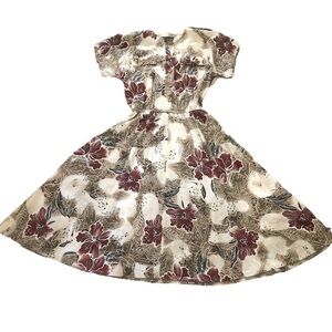 FINAL MARKDOWN Vintage neutral tropical fit and flare shirtwaist dress M L